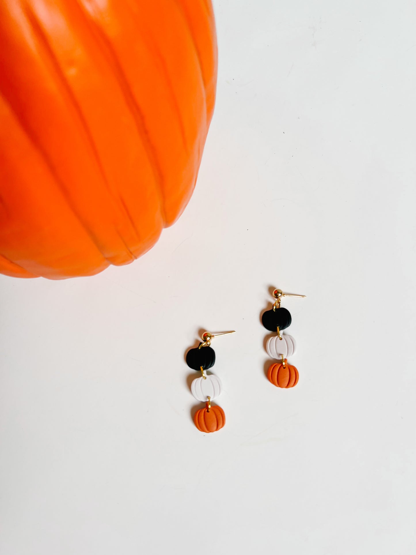 Pumpkin Trio Earrings - Black, White, Orange