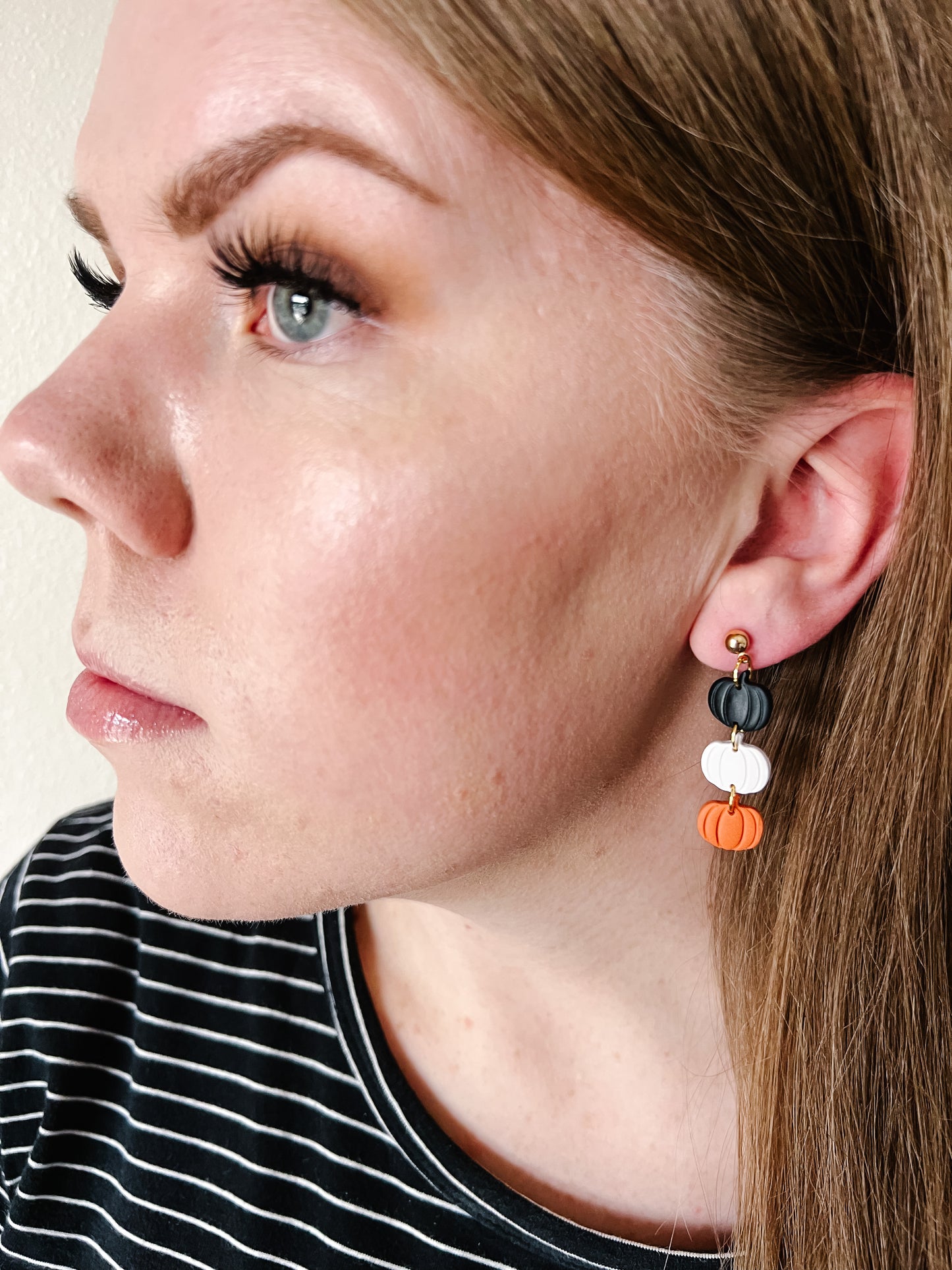 Pumpkin Trio Earrings - Black, White, Orange